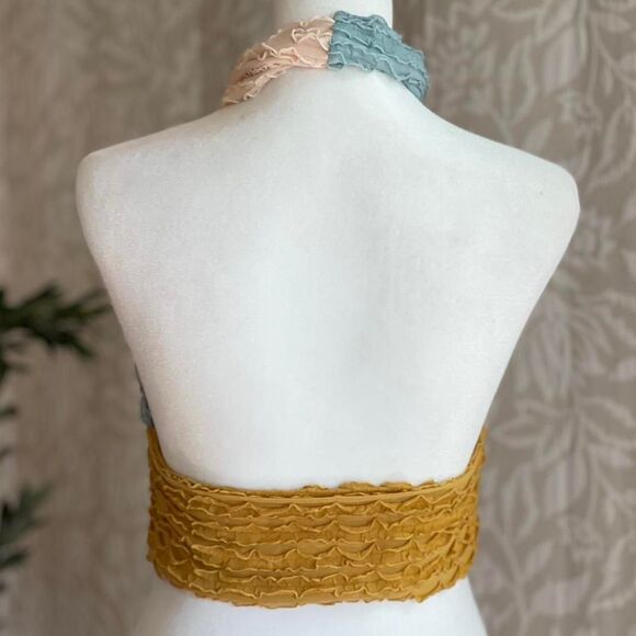 NWOT Cider Textured Color Block Cross Halter Fairycore Grunge Boho Top Size S - Picture 4 of 7